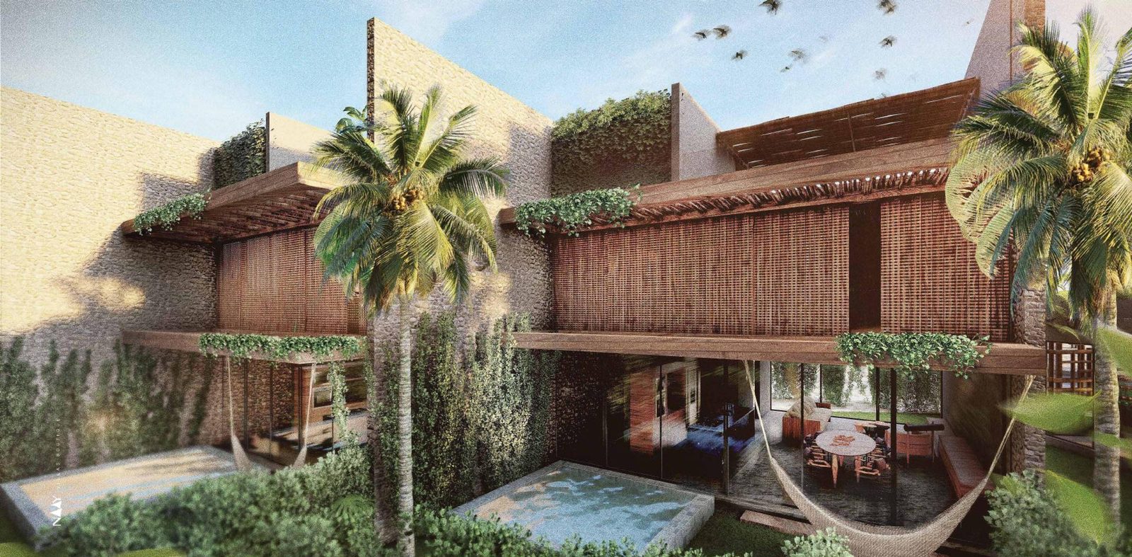 Piscina privativa e área externa da Beach House, Naay Villas Boutique, em Tatuamunha, Porto de Pedras
